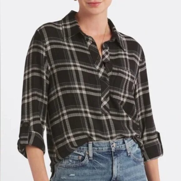 Cosmic Blue Love Maci Relaxed Plaid Top Women's Size L - Picture 1 of 10
